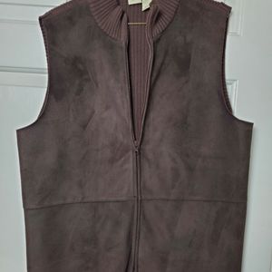 J.Jill Brown Faux Suede Zip Up Vest